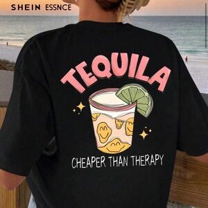 SHEIN Black Graphic Tee with Pink and Yellow Accents